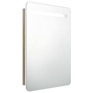 vidaXL LED шкаф с огледало за баня, бяло и цвят дъб, 60x11x80 см