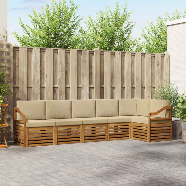 vidaXL Комплект секционен диван с възглавница 6 pcs Натурален и Бежов