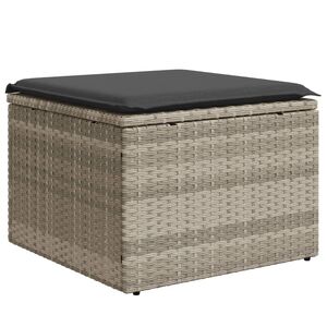 vidaXL Градинска табуретка с възглавница сива 55x55x37 см полиратан