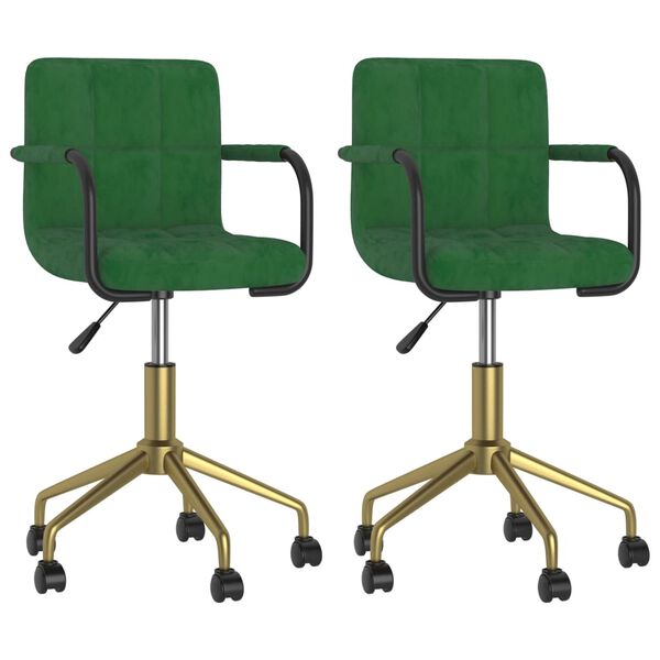 vidaXL Въртящи се трапезни столове, 2 бр, тъмнозелени, кадифе
