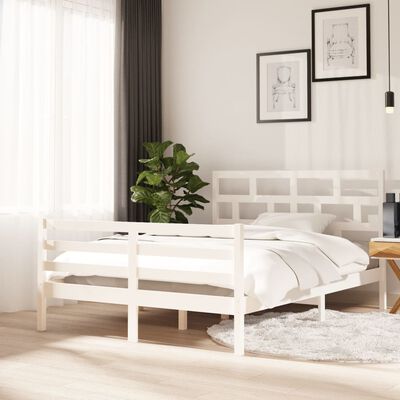 vidaXL Рамка за легло, бяла, масивен бор, 140x200 см