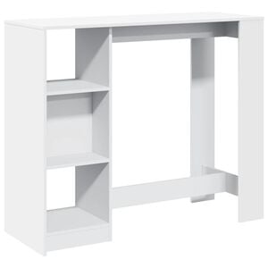 vidaXL Бар маса с рафт, бяла, 124x46x103,5 см, инженерно дърво