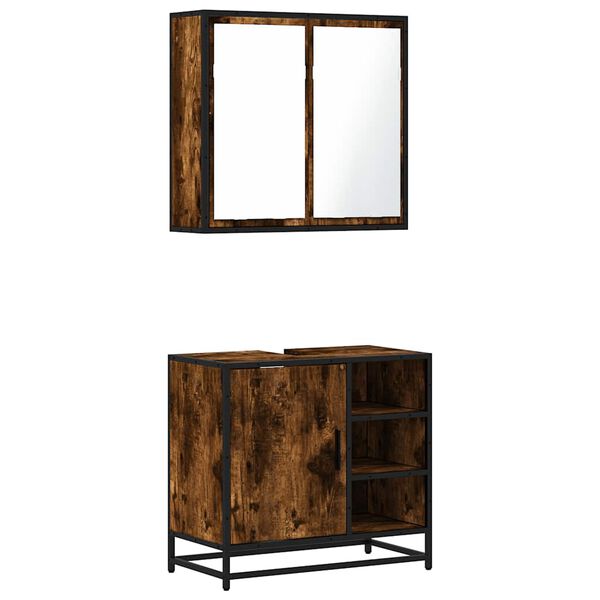 vidaXL Комплект мебели за баня от 2 части, опушен дъб, инженерно дърво