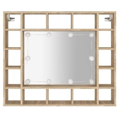vidaXL Огледален шкаф с LED, сонома дъб, 91x15x76,5 см