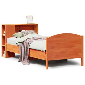 vidaXL Легло с етажерка за книги, без матрак, 100x200 см, бор масив