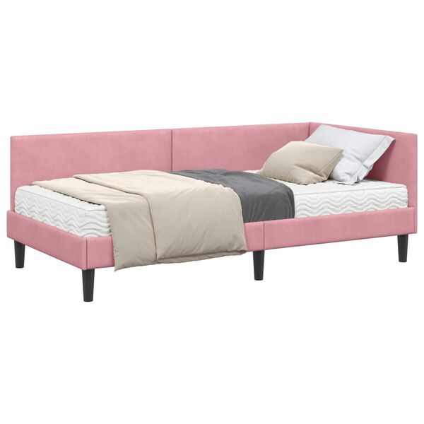 vidaXL Ъглова рамка за легло с матрак Друг с таблото 2 pcs Сив Кадифе