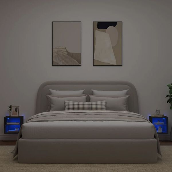 vidaXL Стенни ТВ шкафове с LED осветление, 2 бр, черни, 30x28,5x30 см