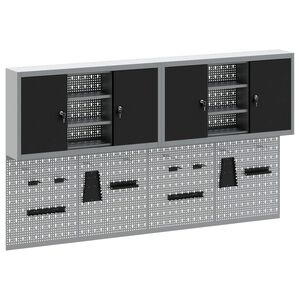 vidaXL Комплект инструментален шкаф с рафт със съхранение 6 pcs Черно