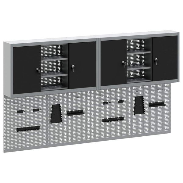 vidaXL Комплект инструментален шкаф с рафт със съхранение 6 pcs Черно