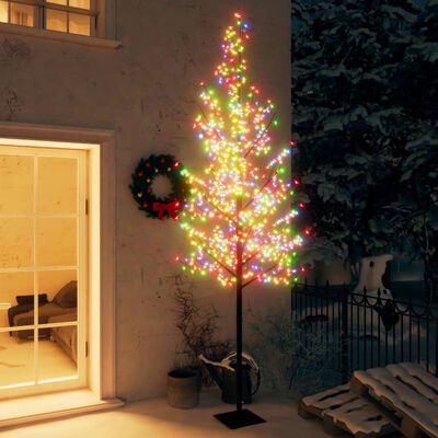 vidaXL Коледно дърво, 600 разноцветни LED, разцъфнала череша, 300 см