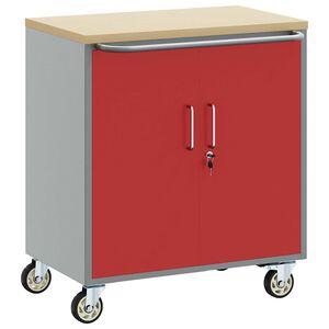 vidaXL Тролей Ролкова Работна Масичка Червен и сив 75 x 45 x 85 см