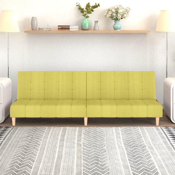 vidaXL 2-местно разтегателно канапе, зелено, текстил