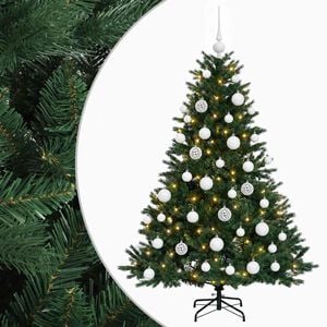 vidaXL Изкуствена коледна елха с топки 120 см 150 LED светодиода