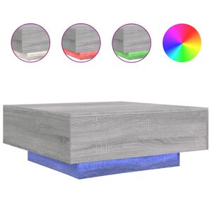 vidaXL Маса за кафе с LED осветление, сив сонома, 80x80x31 см