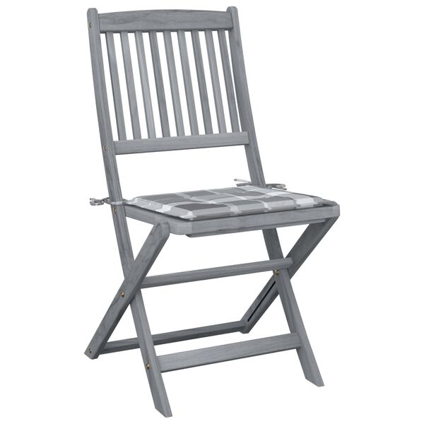 vidaXL Сгъваеми градински столове, 2 бр, с възглавници, акация масив