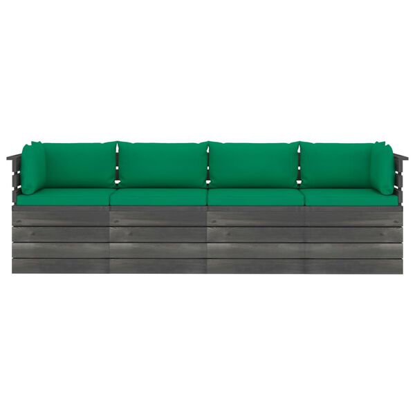 vidaXL Градински 4-местен палетен диван възглавници борово дърво масив