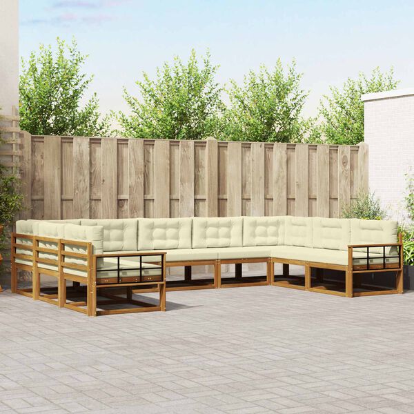 vidaXL Комплект дивани за открито 9 pcs Натурален и Крема