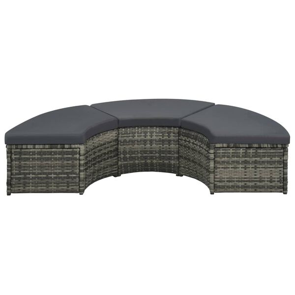 vidaXL Градински комплект с възглавници, 7 части, полиратан, сив