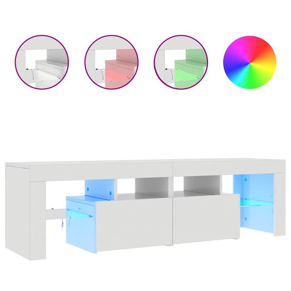 vidaXL ТВ шкаф с LED осветление, бял гланц, 140x36,5x40 см