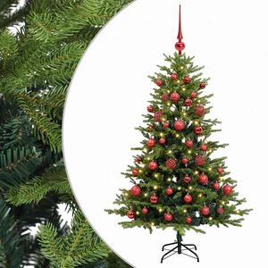 vidaXL Изкуствена коледна елха с топки 120 см 150 LED светодиода