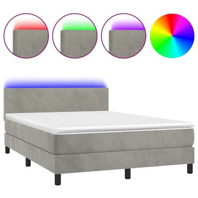 vidaXL Боксспринг легло с матрак и LED, светлосиво, 140x200 см, кадифе
