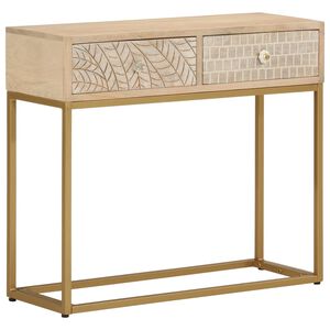 vidaXL Конзолна маса, 90x30x76 cм, мангово дърво масив и желязо