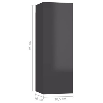 vidaXL ТВ шкафове, 4 бр, сив гланц, 30,5x30x90 см, ПДЧ