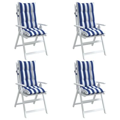vidaXL Възглавници за столове с облегалки 4 бр синьо-бели Оксфорд плат