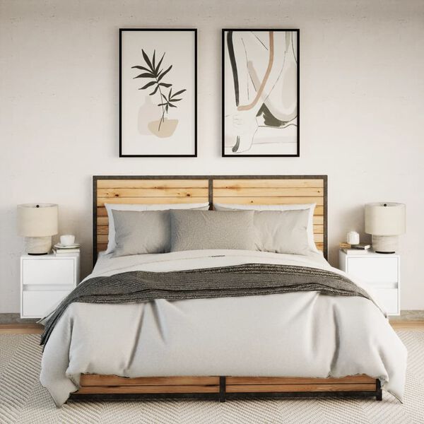 vidaXL Нощни шкафчета за стена с LED осветление, 2 бр, бели