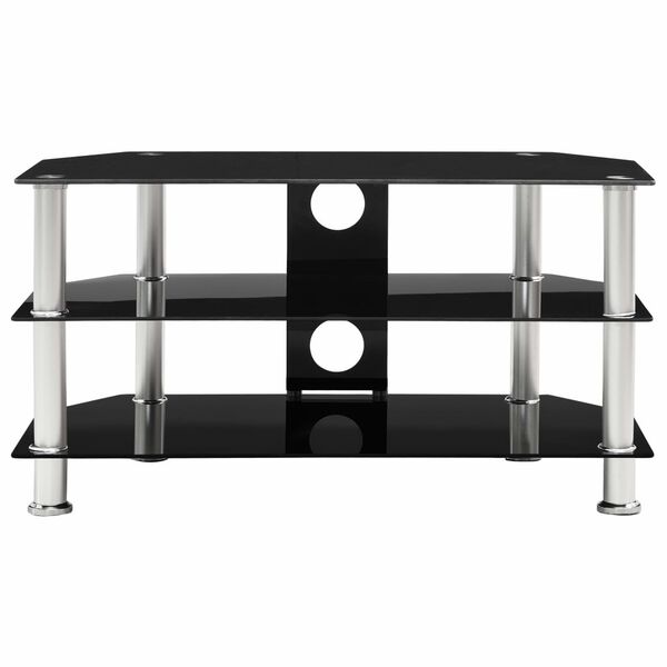 vidaXL ТВ шкаф, черен, 75x40x40 см, закалено стъкло