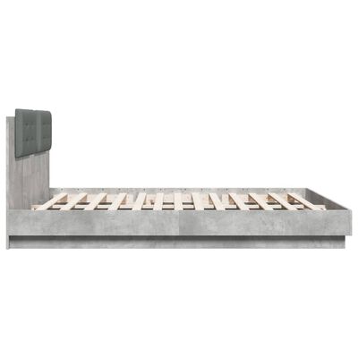 vidaXL Рамка за легло с табла и LED осветление бетонно сив 160x200 см