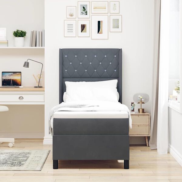 vidaXL Легло с пружинирана основа с LED Тъмен сив 80 x 200 cm Кадифе