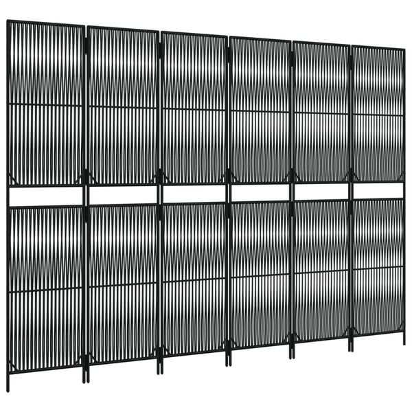 vidaXL Параван за стая, 6 панела, черен, полиратан