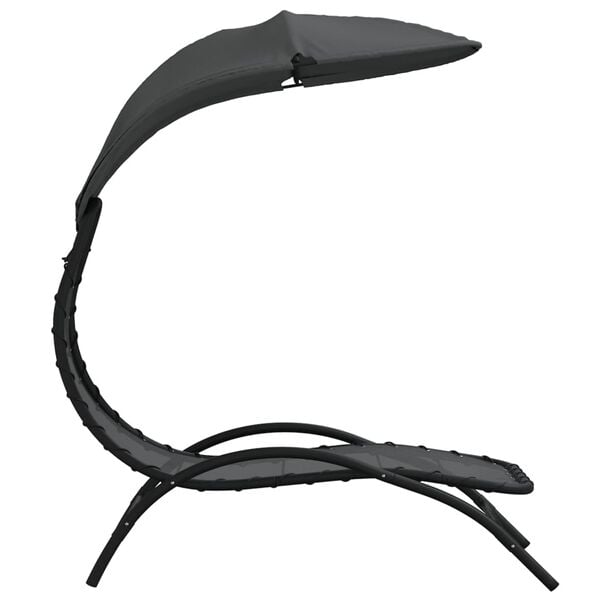 vidaXL Шезлонг със сенник, тъмносив, 167x80x195 см, текстил и стомана