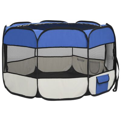vidaXL Сгъваема кучешка кошара с чанта за носене, синя, 110x110x58 см