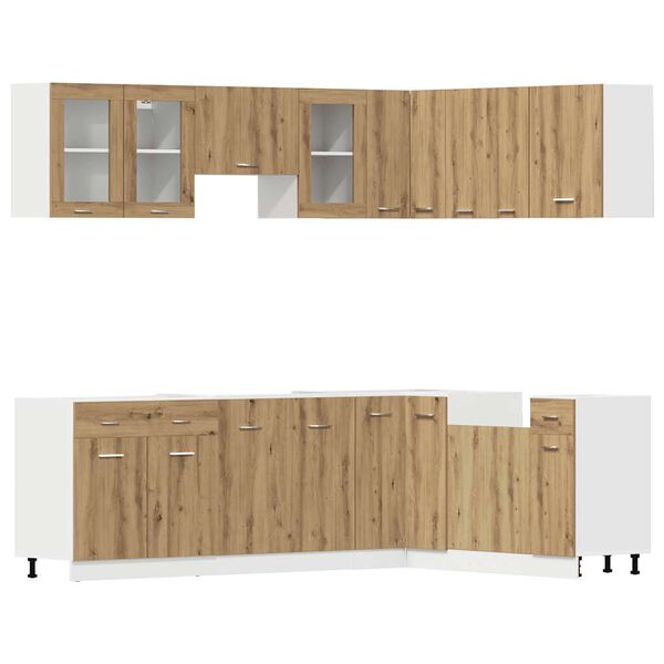 vidaXL Комплект кухненски шкафове, 11 части, "Lyon", дъбов рафт, инженерна дървесина