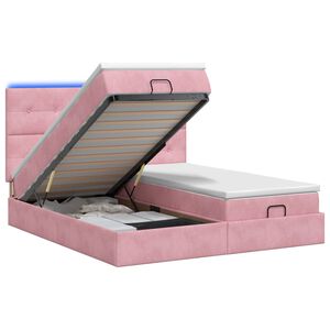 vidaXL Отоман с матрак и LED с LED ленти Розово 200 x 200 cm Кадифе