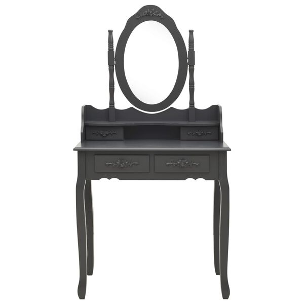 vidaXL Комплект тоалетка с табуретка, сив, 75x69x140 см, пауловния