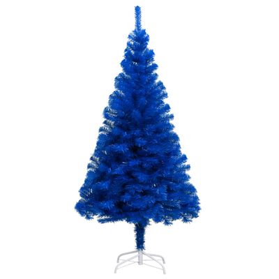 vidaXL Изкуствена осветена коледна елха с топки синя 180 см PVC