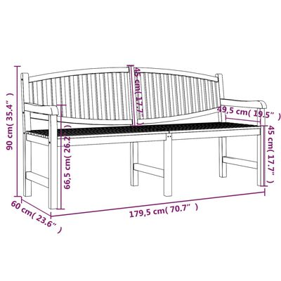vidaXL Градинска пейка, 179,5x60x90 см, тик масив
