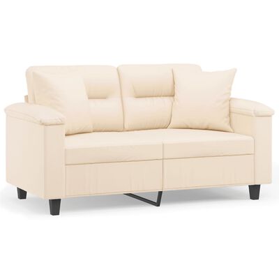 vidaXL 2-местен диван с възглавници бежов 120 см микрофибърен плат