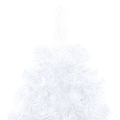 vidaXL Изкуствена светеща половин коледна елха с топки бяла 210 см