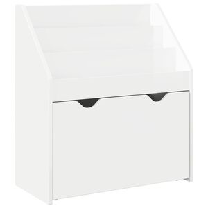 vidaXL Детска рафт за книги с чекмедже Лъскаво бяло 60 x 29,5 x 69 см