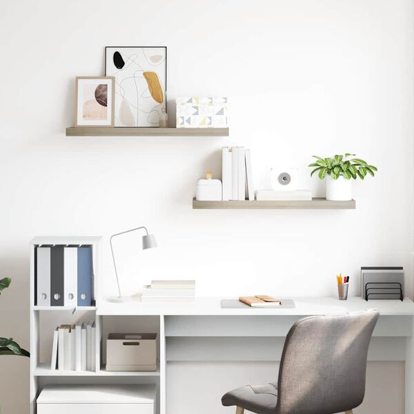 vidaXL Окачени стенни рафтове, 2 бр, дъб, 80x23,5x3,8 см, МДФ