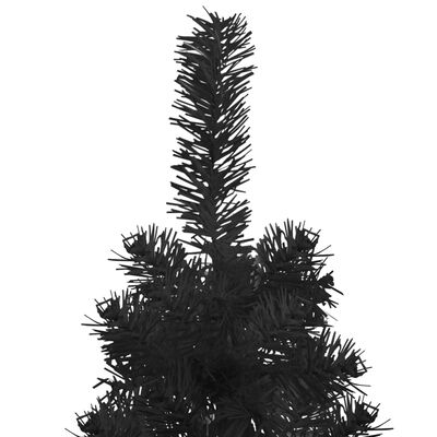vidaXL Тънка изкуствена половин коледна елха със стойка черна 210 см