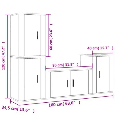 vidaXL Комплект ТВ шкафове от 4 части, опушен дъб, инженерно дърво