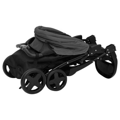 vidaXL Бебешка количка 2-в-1, тъмносиво и черно, стомана