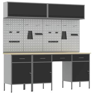 vidaXL Комплект работни шкафове с чекмедже със съхранение 10 pcs Черно