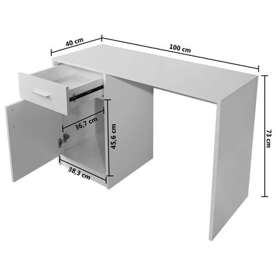 vidaXL Бюро с чекмедже и шкаф, бяло, 100x40x73 cм