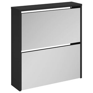 vidaXL Шкаф за обувки с огледало, 2 нива, черен, 63x17x67 см
